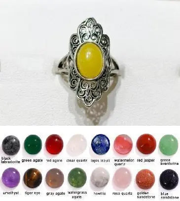 Handmade Natural Stone Gemstone Rings with Copper & Silver, Stone Size 8*10mm, No. 47 ABC Rugs Kilims